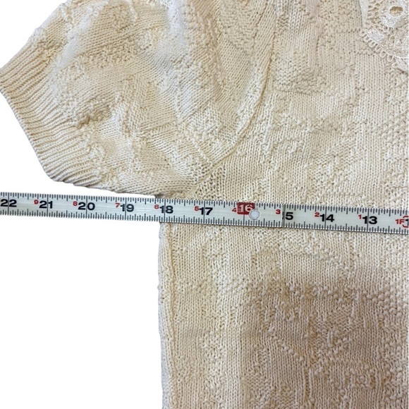 Vintage Petite Ways Off White Cream Short Sleeve Collared Sweater - Picture 6 of 16